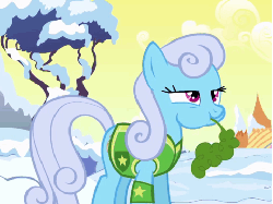 Size: 480x360 | Tagged: safe, screencap, linky, shoeshine, earth pony, pony, g4, season 1, winter wrap up, animated, background pony, carrot, clothes, eating, female, food, herbivore, horses doing horse things, loop, mare, plant team, puffy cheeks, solo, vest, winter wrap up vest