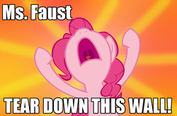 Size: 1052x693 | Tagged: safe, pinkie pie, g4, famous quote, fourth wall, image macro, meme, quote, random, ronald reagan