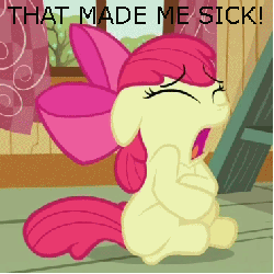 Size: 371x371 | Tagged: safe, edit, edited screencap, screencap, apple bloom, earth pony, pony, family appreciation day, g4, season 2, adorable distress, animated, apple, apple bloom's bow, apple blossom, apple tree, bow, clubhouse, cropped, crusaders clubhouse, curtains, cute, dialogue, eyes closed, female, fetal position, filly, floppy ears, foal, gif, hair bow, ladder, sick, sitting, solo, talking, text, tree, window
