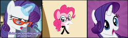 Size: 1000x300 | Tagged: safe, pinkie pie, rarity, g4, colonel sanders, female, glasses, kfc, rarity's glasses