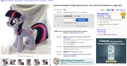 Size: 1265x660 | Tagged: safe, artist:hystree, twilight sparkle, pony, unicorn, g4, ebay, irl, photo, plushie, unicorn twilight