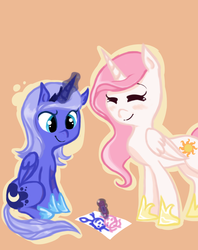 Size: 1227x1551 | Tagged: safe, artist:madammarmalade, princess celestia, princess luna, g4, filly, foal