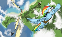 Size: 5975x3609 | Tagged: safe, artist:dasdreadnought, derpy hooves, rainbow dash, pegasus, pony, g4, female, gun, mare