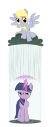 Size: 2000x5042 | Tagged: safe, artist:ls-event, derpy hooves, twilight sparkle, pegasus, pony, unicorn, g4, angry, cloud, female, looking up, mare, raincloud, unicorn twilight