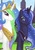 Size: 370x525 | Tagged: safe, artist:innocentiasanguinis, princess celestia, princess luna, alicorn, pony, g4, duo, female, grass, mare, siblings, sisters, traditional art