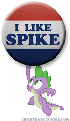 Size: 600x1031 | Tagged: safe, artist:crikeydave, spike, dragon, g4, button, jumping, male, simple background, smiling, solo, we like ike, white background