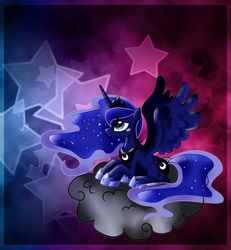 Size: 1166x1263 | Tagged: safe, artist:cherryviolets, princess luna, pony, g4, cloud, female, smiling, solo