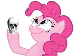 Size: 528x400 | Tagged: safe, pinkie pie, earth pony, pony, g4, alas poor yorick, female, hamlet, hoof hold, look what pinkie found, mare, william shakespeare