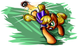 Size: 1920x1128 | Tagged: safe, artist:nuclearsuplexattack, applejack, earth pony, pony, g4, ball, female, football, kick, mare, simple background, solo, transparent background