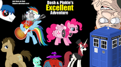 Size: 1055x585 | Tagged: safe, doctor whooves, lyra heartstrings, pinkie pie, rainbow dash, time turner, oc, oc:roboshi, g4, bill & ted, bill & ted's excellent adventure, clyde, lauren faust, male, movie, ponified, spider-man