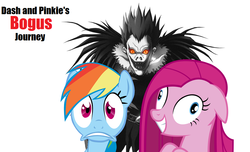 Size: 972x590 | Tagged: safe, edit, pinkie pie, rainbow dash, g4, bill & ted, bill & ted's bogus journey, death note, female, image macro, movie, ryuk, shinigami