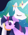 Size: 828x1000 | Tagged: safe, artist:gsphere, princess celestia, twilight sparkle, alicorn, pony, unicorn, g4, dark background, duo, eyes closed, female, mare, night, unicorn twilight