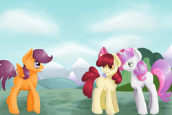 Size: 3000x2000 | Tagged: safe, artist:robynne, apple bloom, scootaloo, sweetie belle, earth pony, pegasus, pony, unicorn, g4, cutie mark crusaders, female, mare, older, older apple bloom, older scootaloo, older sweetie belle