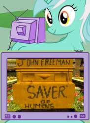 Size: 563x770 | Tagged: safe, lyra heartstrings, pony, unicorn, g4, exploitable meme, female, half life full life consequences, horn, john freeman, mare, meme, that pony sure does love humans, tv meme