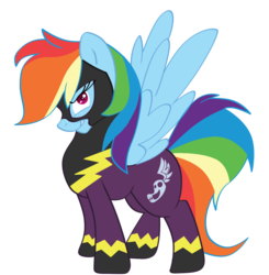 Size: 1784x1824 | Tagged: safe, artist:cluttercluster, rainbow dash, pegasus, pony, g4, clothes, costume, female, mare, shadowbolt dash, shadowbolts, shadowbolts costume, simple background, solo, transparent background