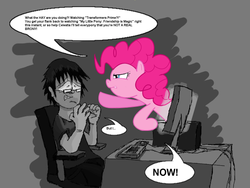Size: 1280x960 | Tagged: editor needed, safe, artist:burnt-sprinkles, edit, pinkie pie, human, g4, brony, brony abuse, bronybait, bully, computer, fourth wall, monitor, pinkiebully, time for ponies, transformers, transformers prime