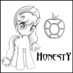Size: 700x700 | Tagged: safe, artist:rainbow, applejack, earth pony, pony, g4, element of honesty, female, looking at you, mare, monochrome, solo