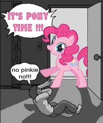 Size: 356x425 | Tagged: safe, pinkie pie, earth pony, human, pony, g4, goofy time, meme, pony time, time for ponies