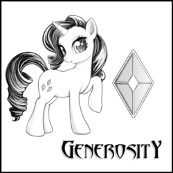 Size: 700x700 | Tagged: safe, artist:rainbow, rarity, pony, unicorn, g4, element of generosity, female, frame, mare, solo, text