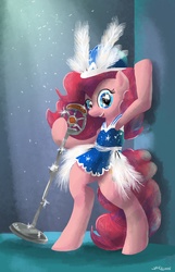 Size: 1800x2800 | Tagged: safe, artist:docwario, pinkie pie, earth pony, pony, semi-anthro, g4, bipedal, clothes, dress, female, jazz, looking at you, mare, solo