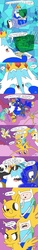 Size: 1200x8000 | Tagged: safe, artist:docwario, princess celestia, princess luna, pony, g4, adventure time, bridle, comic, crossover, finn the human, hogtied, ice king, jake the dog, kidnapped, magic suppression, male, royal guard, tied up