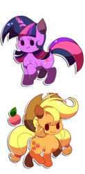 Size: 788x1600 | Tagged: safe, artist:sugaryrainbow, applejack, twilight sparkle, earth pony, pony, unicorn, g4, cute, female, mare, simple background, transparent background, unicorn twilight