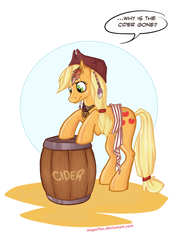 Size: 715x1015 | Tagged: safe, artist:reaperfox, applejack, earth pony, pony, g4, cider, crossover, female, jack sparrow, mare, pirate, pirates of the caribbean, solo
