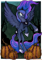 Size: 719x1021 | Tagged: safe, artist:reaperfox, princess luna, alicorn, pony, g4, female, mare, pumpkin, rearing, solo