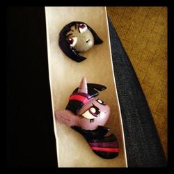 Size: 600x600 | Tagged: safe, twilight sparkle, pony, unicorn, g4, angry, confused, duo, female, looking to the right, looking up, mare, raven (dc comics), teen titans, voice actor joke