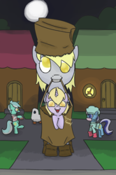 Size: 941x1416 | Tagged: safe, artist:larrle, derpy hooves, dinky hooves, pegasus, pony, g4, baby, baby dinky hooves, baby pony, cute, dinkabetes, equestria's best mother, female, mare, nightmare night, paper bag wizard