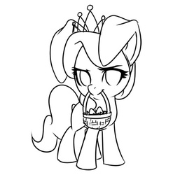 Size: 428x433 | Tagged: safe, artist:rizcifra, diamond tiara, earth pony, pony, g4, basket, female, filly, foal, monochrome, mouth hold, simple background, solo, white background