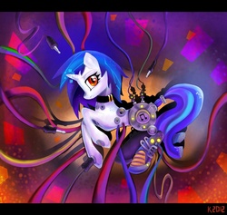 Size: 813x770 | Tagged: safe, artist:kaliptro, dj pon-3, vinyl scratch, cyborg, pony, unicorn, g4, augmented, cable, cables, female, red eyes, solo, wires