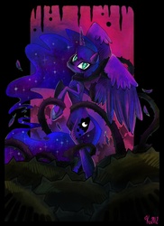 Size: 789x1086 | Tagged: dead source, safe, artist:kaliptro, princess luna, alicorn, pony, g4, bipedal, female, mare, solo, spiked tentacles, tentacles, thorn