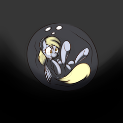 Size: 700x700 | Tagged: safe, artist:kloudmutt, derpy hooves, pegasus, pony, g4, bubble, cute, female, floating, mare, on back, smiling, solo, underhoof
