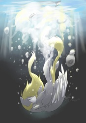 Size: 2100x3000 | Tagged: safe, artist:stupidyou3, derpy hooves, pegasus, pony, g4, bubble, crepuscular rays, eyes closed, feather, female, flowing mane, flowing tail, high res, mare, ocean, signature, solo, spread wings, sunlight, swimming, tail, underwater, water, wings