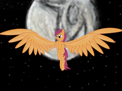 Size: 1600x1200 | Tagged: safe, artist:nsslayer, scootaloo, pegasus, pony, g4, female, filly, moon, solo