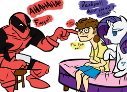 Size: 2338x1700 | Tagged: safe, artist:tess, rarity, human, g4, crossover, deadpool