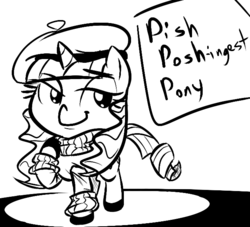 Size: 660x600 | Tagged: safe, artist:tess, rarity, pony, unicorn, g4, beatnik rarity, beret, clothes, female, hat, mare, monochrome, solo, sweater