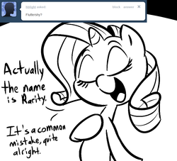 Size: 770x700 | Tagged: dead source, safe, artist:tess, rarity, pony, g4, ask, female, monochrome, solo