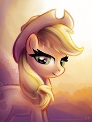 Size: 750x1000 | Tagged: safe, artist:kp-shadowsquirrel, applejack, earth pony, pony, g4, female, mare, solo, sunset
