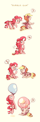 Size: 960x2880 | Tagged: safe, artist:karzahnii, derpy hooves, pinkie pie, earth pony, pegasus, pony, g4, bubble on head, bubblegum, comic, cute, duo, female, floating, mare