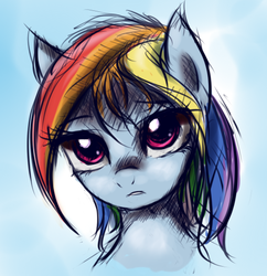 Size: 490x506 | Tagged: source needed, safe, artist:fajeh, rainbow dash, pegasus, pony, g4, bust, female, looking at you, mare, portrait, solo