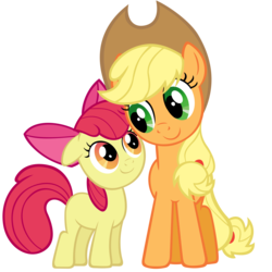 Size: 3800x3800 | Tagged: safe, artist:stabzor, apple bloom, applejack, earth pony, pony, g4, sisterhooves social, adorabloom, apple sisters, cute, duo, duo female, female, filly, foal, high res, jackabetes, mare, siblings, simple background, sisters, transparent background, vector