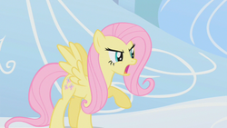 Size: 853x480 | Tagged: safe, screencap, fluttershy, pegasus, pony, g4, season 1, sonic rainboom (episode), angry, female, mare, raised hoof, solo