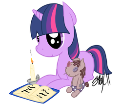 Size: 904x768 | Tagged: dead source, safe, artist:fribox, smarty pants, twilight sparkle, pony, unicorn, g4, book, candle, female, mare, reading, solo, unicorn twilight