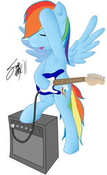 Size: 1146x1866 | Tagged: dead source, safe, artist:fribox, rainbow dash, pegasus, pony, g4, electric guitar, eyes closed, female, guitar, mare, musical instrument, open mouth, rock (music), simple background, solo, white background