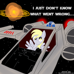 Size: 1000x1000 | Tagged: safe, artist:invidlord, derpy hooves, pegasus, pony, g4, crossover, death star, female, mare, r2-d2, star wars, starfighter, x-wing