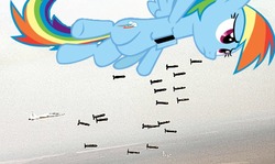 Size: 533x318 | Tagged: safe, artist:darkkon13, rainbow dash, original species, plane pony, pony, g4, aircraft, airplane dash, bomb, bomber, female, plane, solo