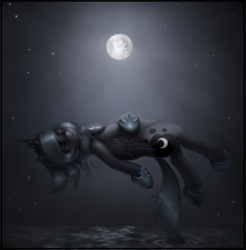 Size: 910x925 | Tagged: dead source, safe, artist:ventious, princess luna, alicorn, pony, g4, dark, eyes closed, female, floating, full moon, mare, moon, night, s1 luna, sleeping, solo