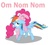 Size: 432x386 | Tagged: safe, artist:br0ny, edit, pinkie pie, rainbow dash, g4, female, image macro, lesbian, nom, ship:pinkiedash, shipping